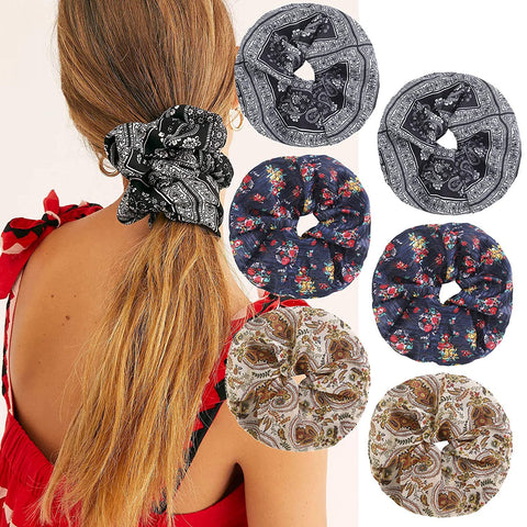 Chiffon Oversized Rope Hair Scrunchies - 6PCS Large Hair Bobble Giant Hair Scrunchies Rope Hair Band Ties for Women Girls Ponytail Holder (Chiffon-floral)