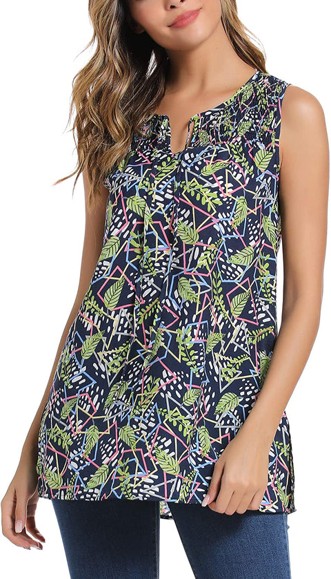Women's Summer Sleeveless Tie Neck Casual Tank Tops Blouse Shirts