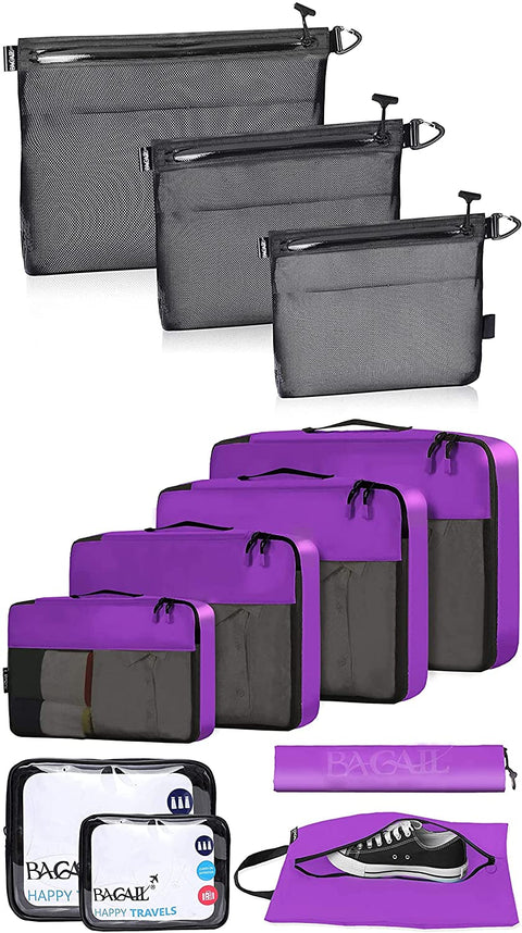 BAGAIL 8 Set Packing Cubes+3 Water-resistant Airtight Zipper Pouch