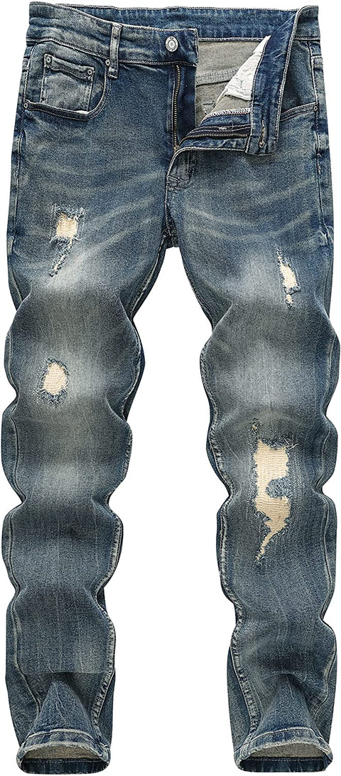KLIEGOU Men's Ripped Slim Fit Tapered Leg Jeans