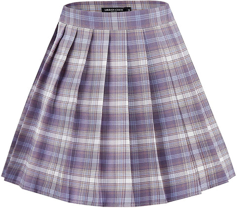 Womens Uniforms Plaid Pleated Mini Skirt
