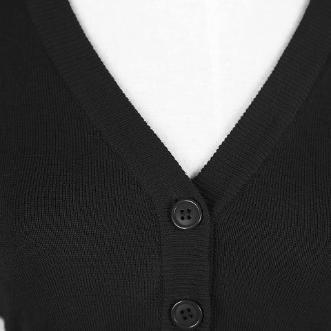 Women's Cropped Cardigan V-Neck Button Down Knitted Sweater 3/4 Sleeve