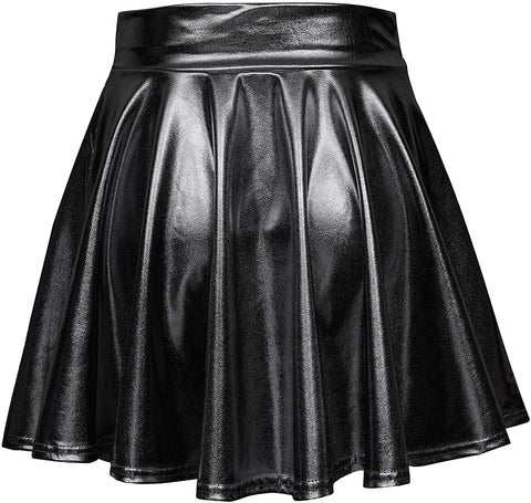 Women's Shiny Flared Pleated Mini Skater Skirt