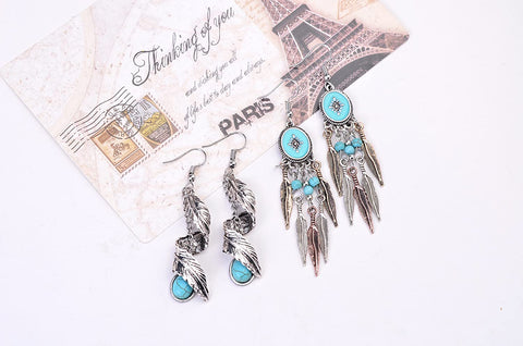Ginasy Bohemia Spiral Drop Earrings Teardrop Simulated Turquoise Dangle Earrings Fashion Jewelry for Women Girls Valentines Day Gifts
