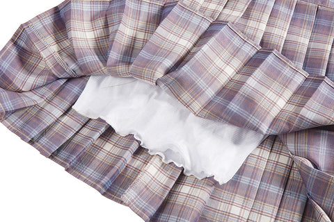 Womens Uniforms Plaid Pleated Mini Skirt