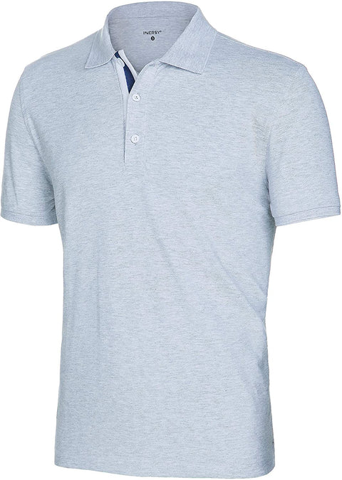 INNERSY Men's Classic Fit Stretch All Cotton Solid Pique Polo Shirts