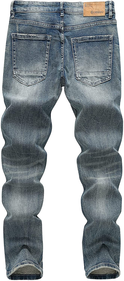 KLIEGOU Men's Ripped Slim Fit Tapered Leg Jeans