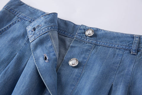 Womens A Line Long Lightweight Tencel Denim Tiered Skirt with Multi Layers