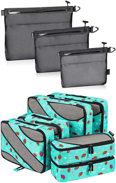 Bagail 6 Set Packing Cubes + 3 Water-resistant Airtight Zipper Pouch