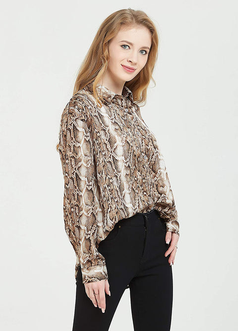 Womens Oversized Long Sleeve Button Down Leopard Snake Zebra Animal Print Shirt Blouse
