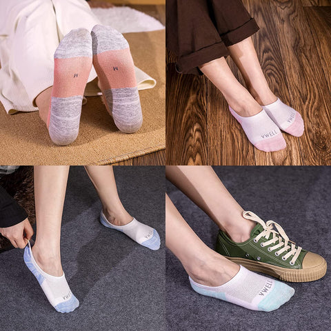 Women's No Show Socks Non-Slip 6 Pairs Low Cut Socks for Women Cotton Invisible Liner Socks