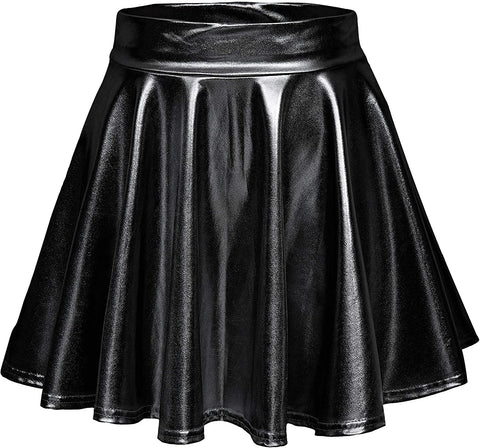 Women's Shiny Flared Pleated Mini Skater Skirt