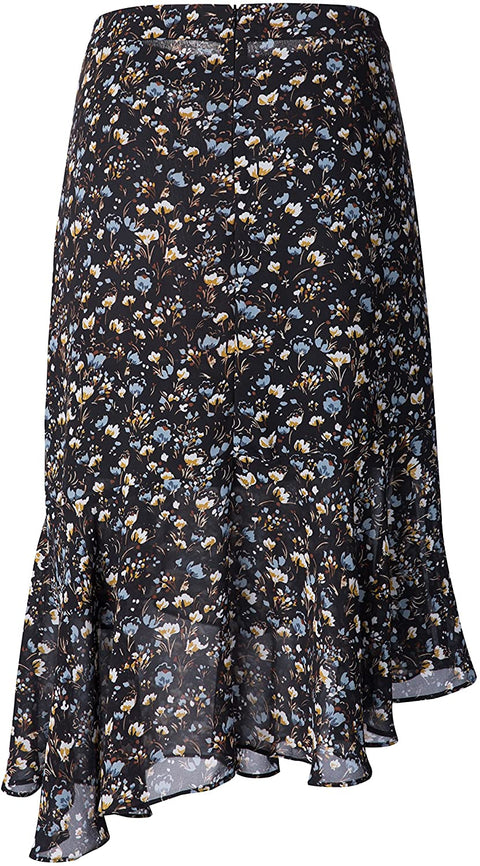 Womens A Line Floral Print Midi Skirt Flared Hem