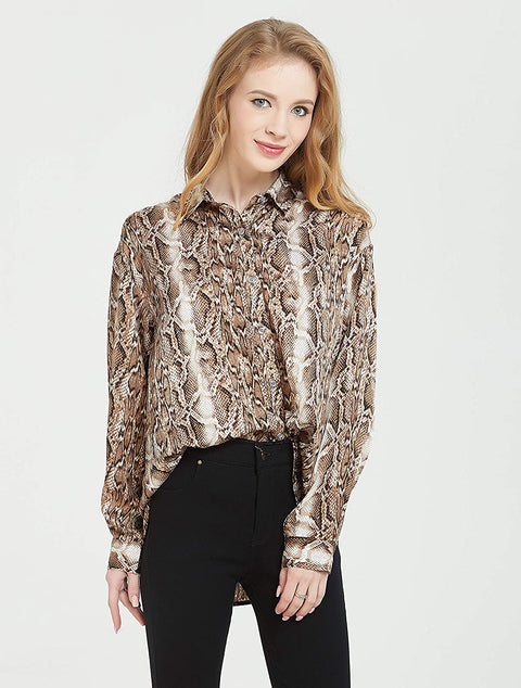Womens Oversized Long Sleeve Button Down Leopard Snake Zebra Animal Print Shirt Blouse
