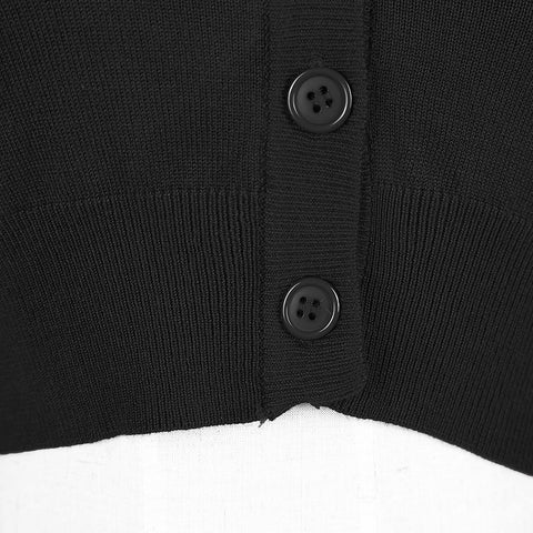 Women's Cropped Cardigan V-Neck Button Down Knitted Sweater 3/4 Sleeve