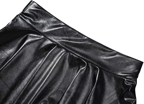 Women's Shiny Flared Pleated Mini Skater Skirt