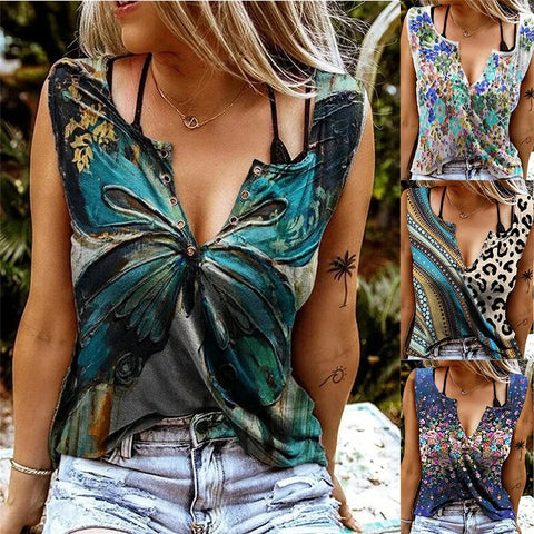 Women's Sexy V Neck Sleeveless T-Shirt